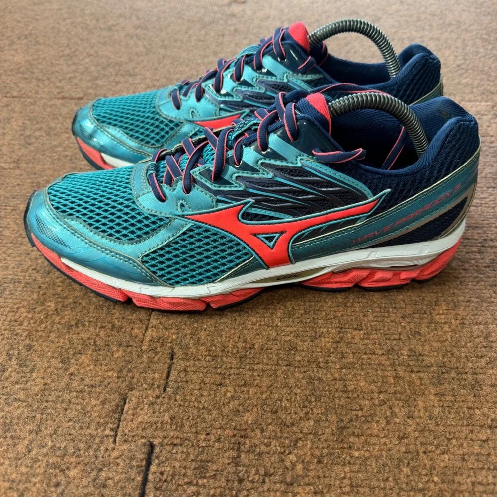 C+ Mizuno Wave Paradox 3 Womens Running Shoes‎ Teal Navy Coral J1GD1640 Size 11